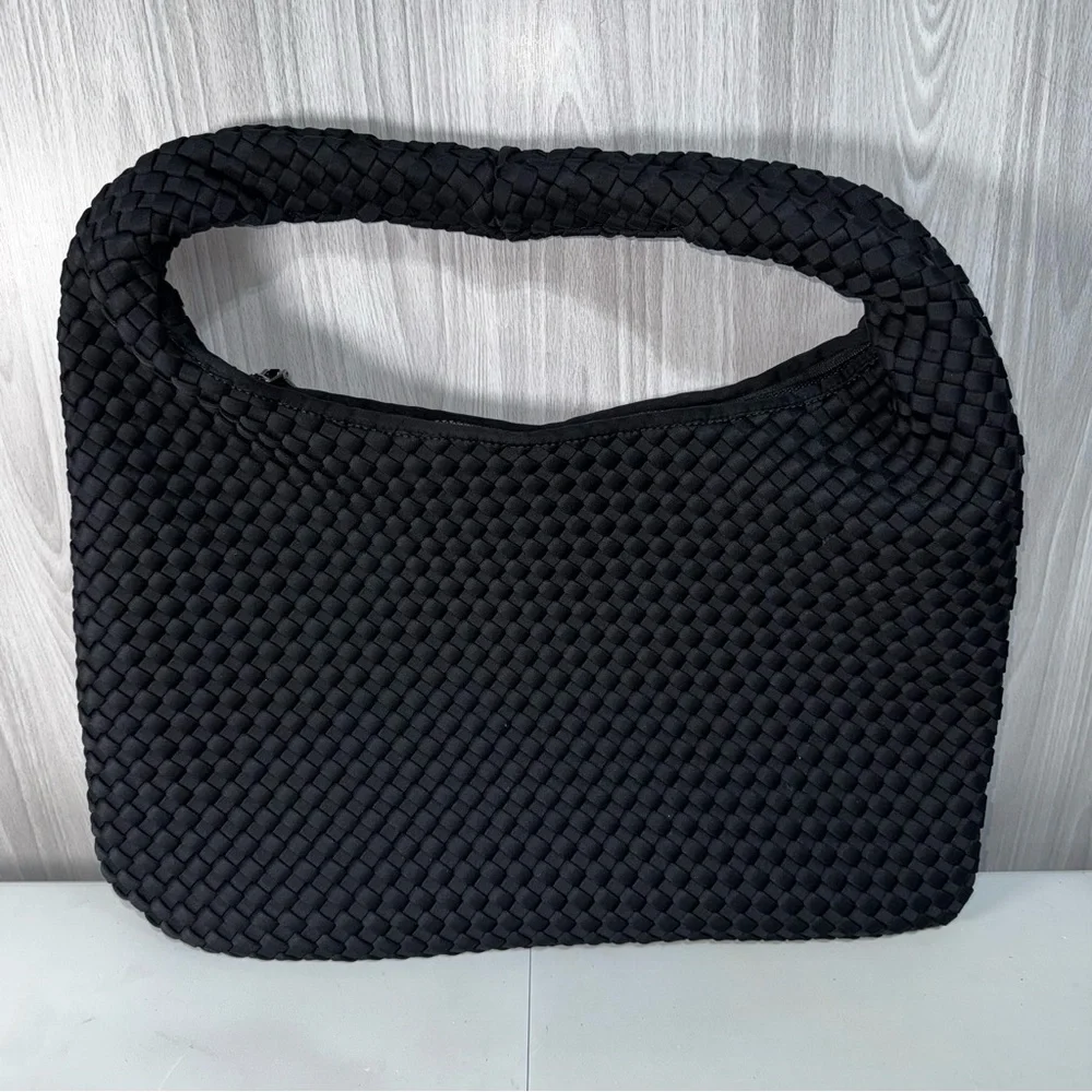Sol‎ And Selene Dare To Dream Large Hobo Woven Neoprene Black Handbag Purse